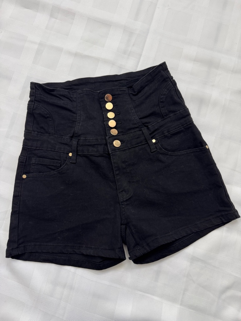 SHEIN Black Super High-Waist Button-Up Denim Shorts